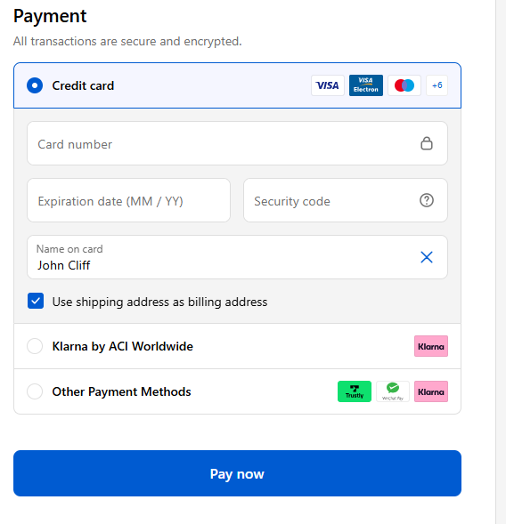 Shopify Embedded Cards: Shopify checkout – credit card payment