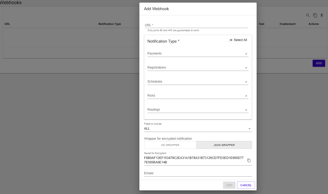 Shopify Embedded Multi-APMs: Add Webhook dialog